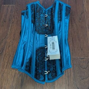Sapphire Blue Overbust Corset Top with Black Lace Overlayy
